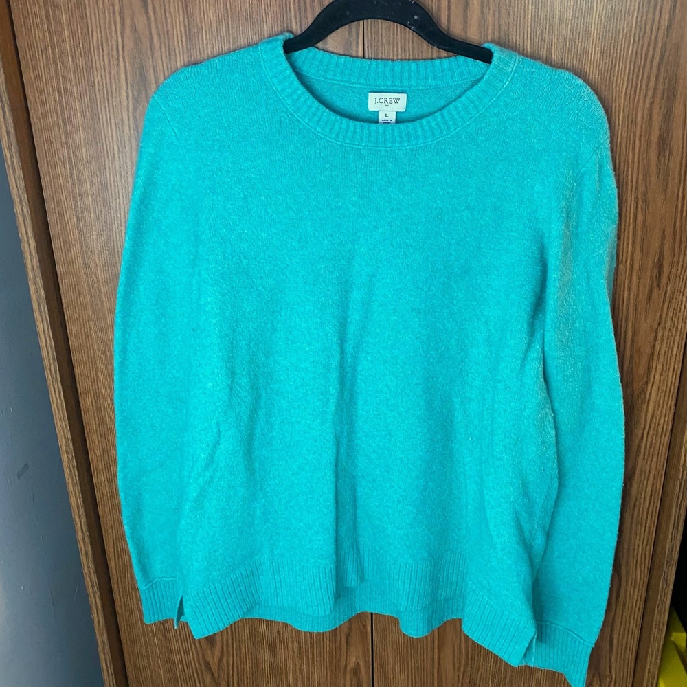 J.Crew Crewneck Sweater Womens Large Turquoise Wool Blend Long Sleeve Pullover